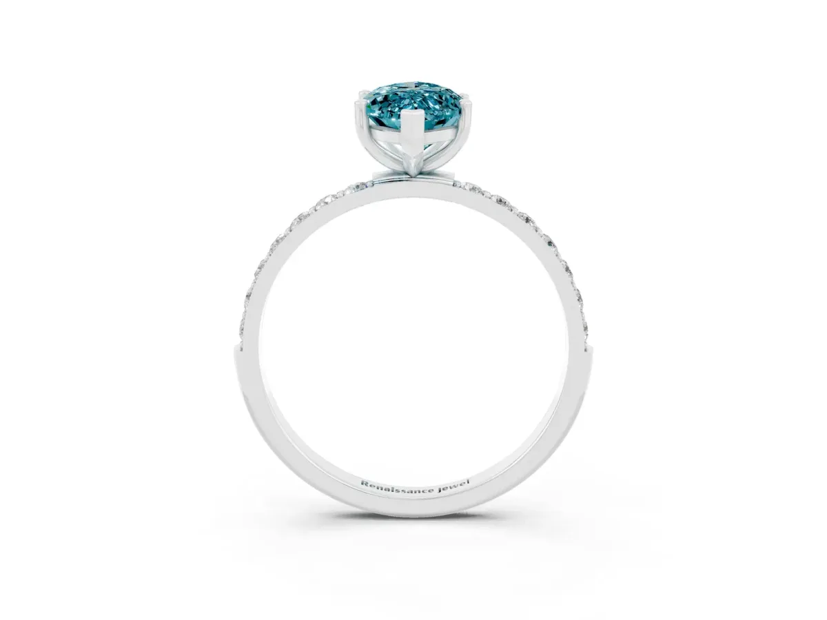 Marquise Cut Blue Topaz Solitaire Ring with Round Pavé Band and Prong Setting Silver