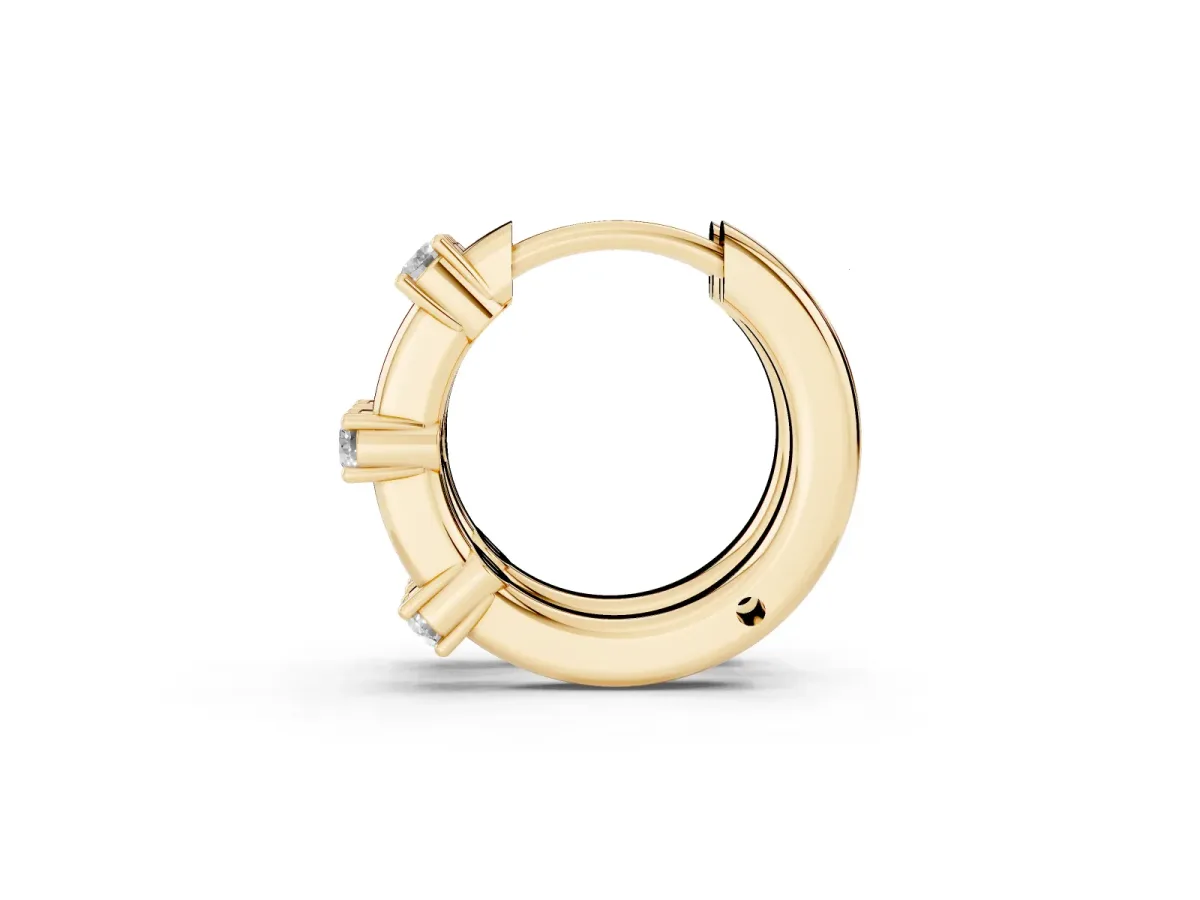 Round Diamond Station Huggie Hoop Earrings Yellow gold