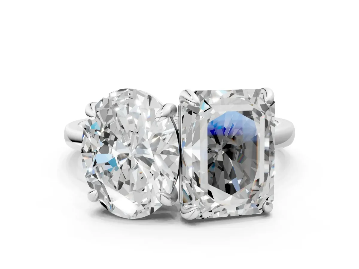 Oval and Radiant Toi Moi Ring with Prong Setting and Plain Band Silver