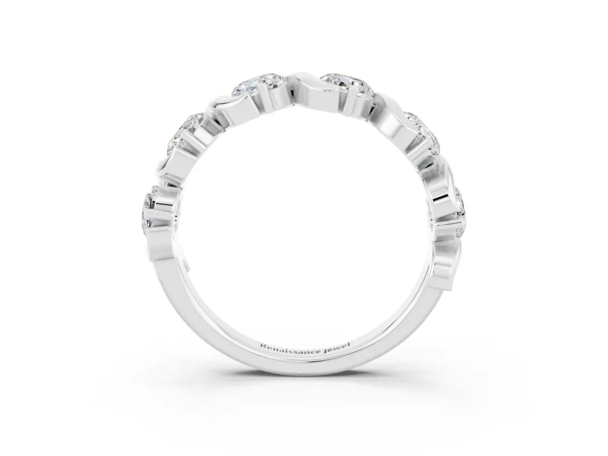 Round Moissanite Half Eternity Band with Wave Prong Setting Platinum