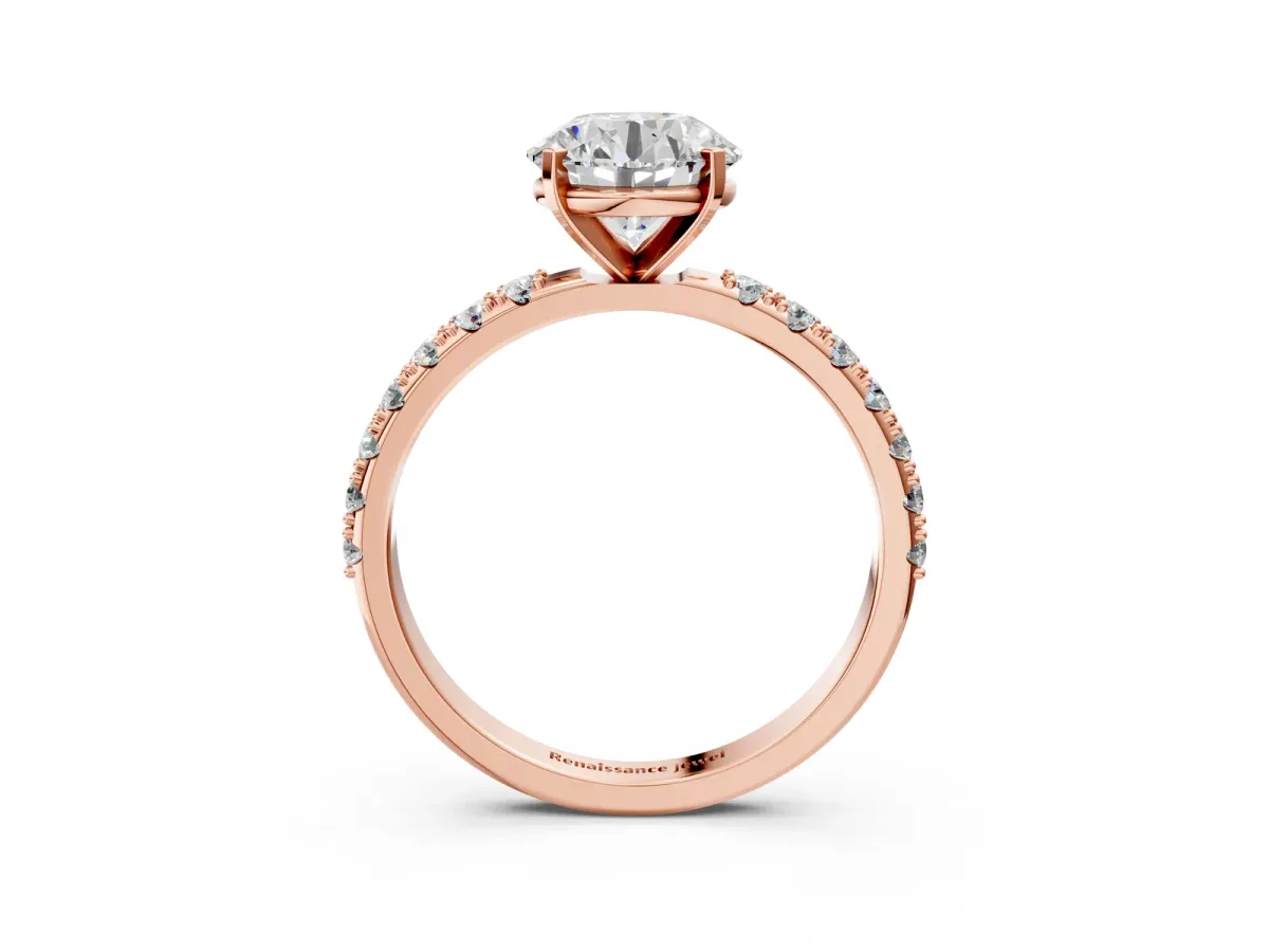 Round Cut Diamond Solitaire Pavé Band with Four-Prong Setting Rose gold