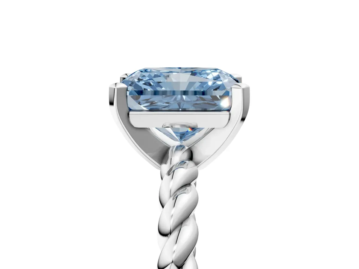 Fancy Blue Radiant Cut Cut Solitaire Twisted Band with Four-Prong Setting Platinum