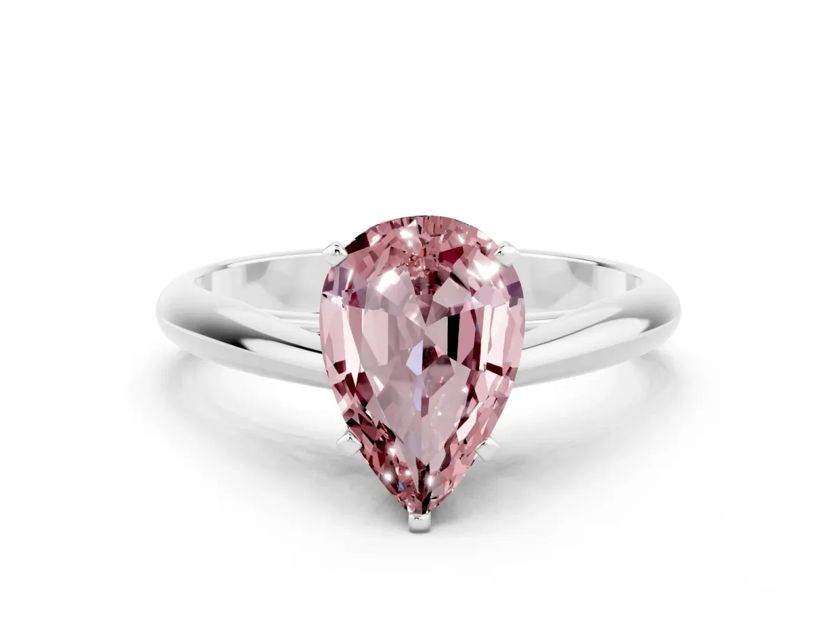 Pear Cut Morganite Solitaire Engagement Ring with Cathedral Setting and Four-Prong Mount White gold