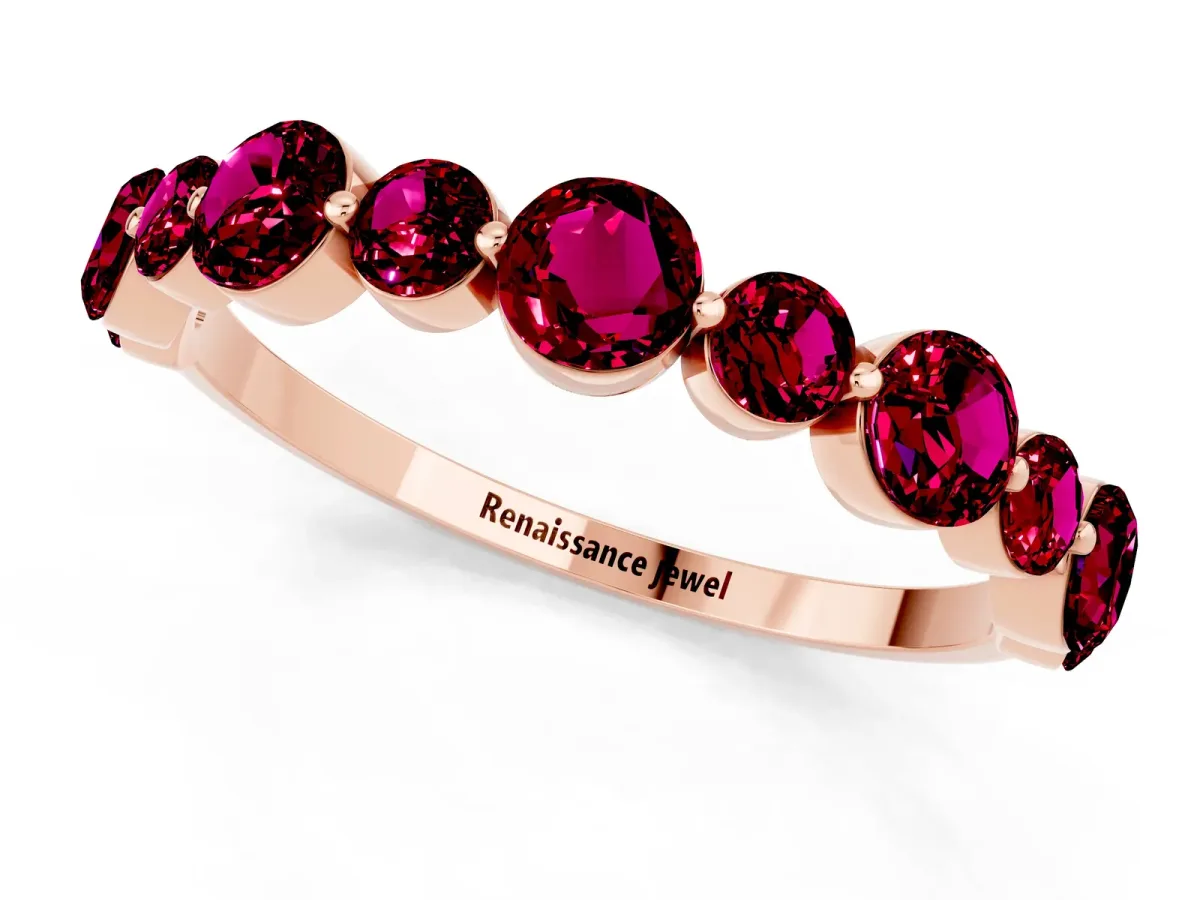 Round Garnet Scalloped Prong Set Eternity Band Rose gold