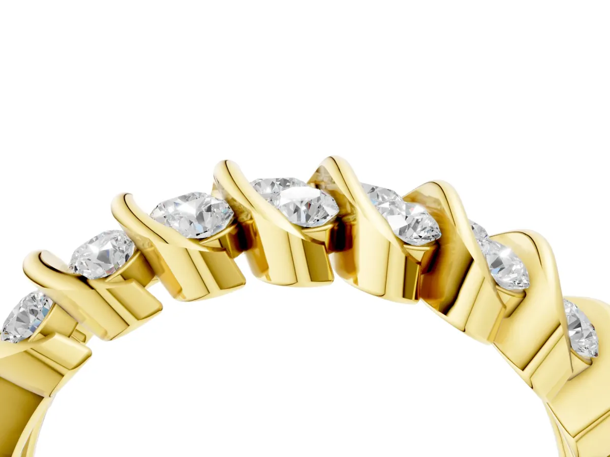 Channel Set Round Diamond Multi-Row Band Yellow gold