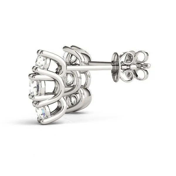 Three-Stone Round Diamond Channel Band Prong-Set Earrings Silver