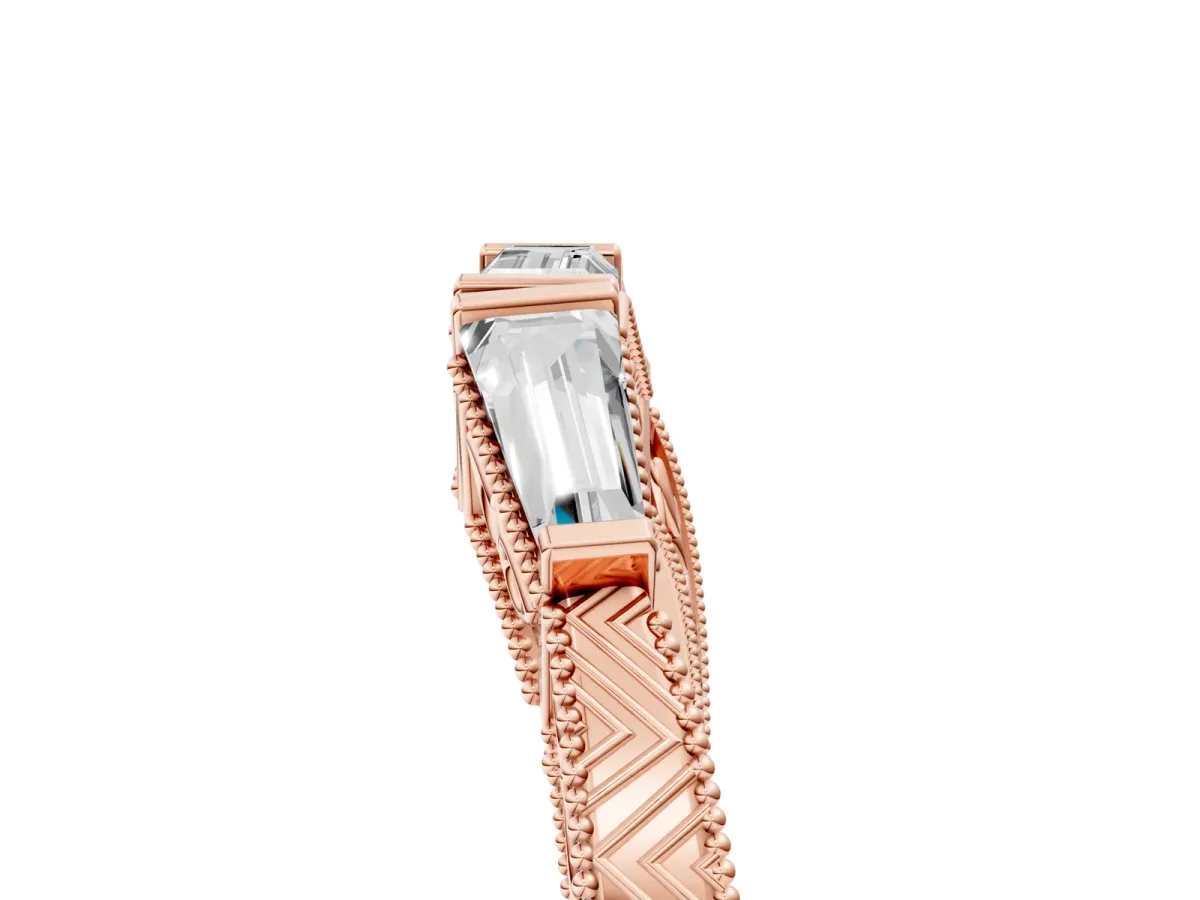 Baguette Cut Channel Set Milgrain Band with V-Prong Setting Rose gold