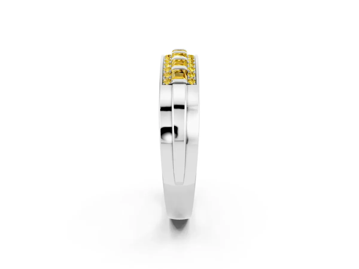Bar-Set Princess Cut Yellow Sapphire Pavé Band Silver