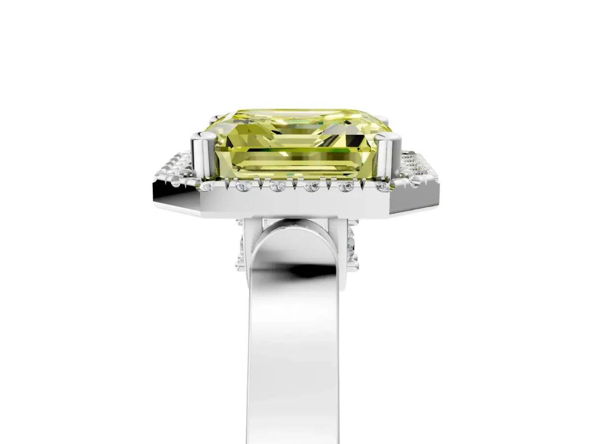 Fancy Yellow Asscher Cut Halo Pave Split Shank Prong Setting Ring Platinum