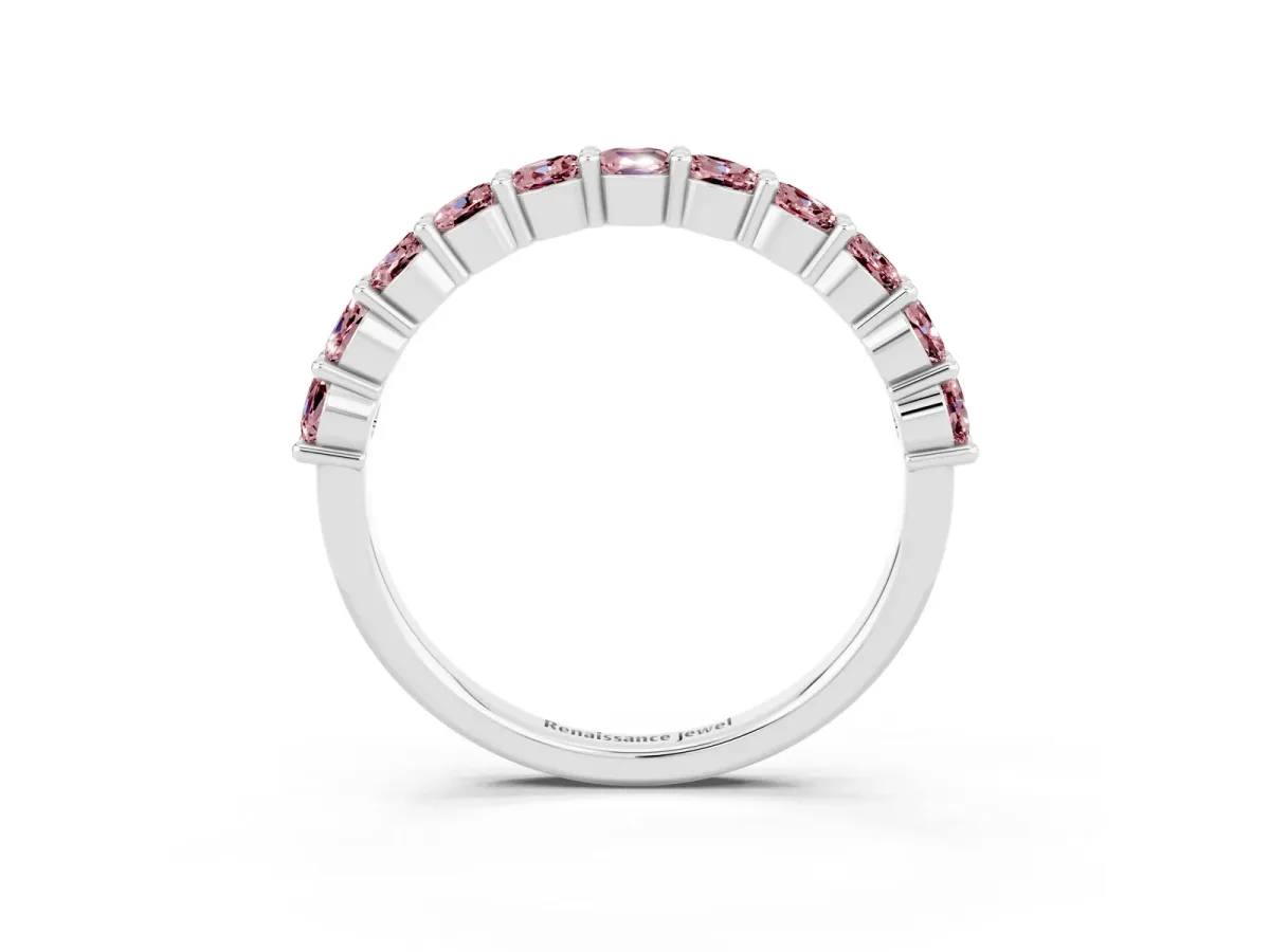 Round Morganite Half Eternity Band with Prong Setting White gold