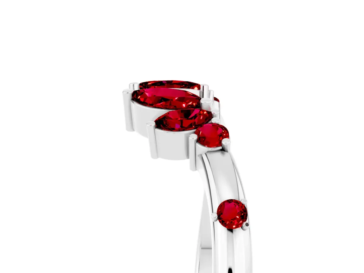 Open Marquise Cluster Ruby Band with Prong Setting Platinum