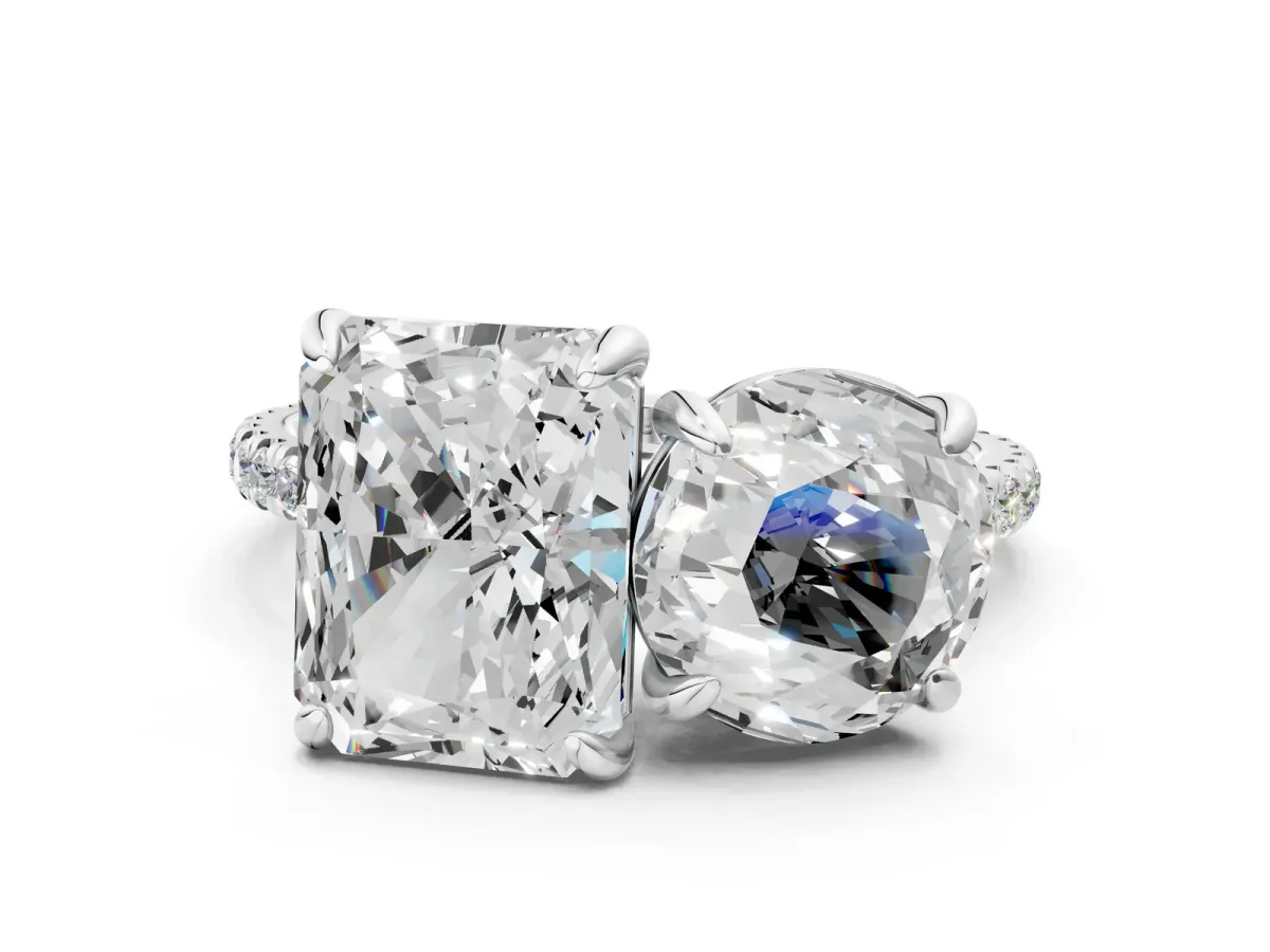 Round and Radiant Toi Moi Ring with Prong Setting and Micro Pave Band Silver