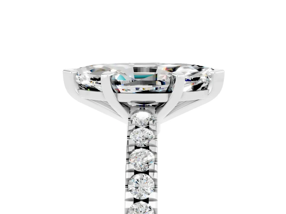 Marquise Cut Solitaire Moissanite with Pavé Band and Four-Prong Setting Silver