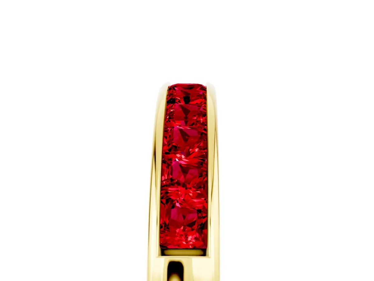Channel Set Princess Cut Ruby Eternity Band Yellow gold