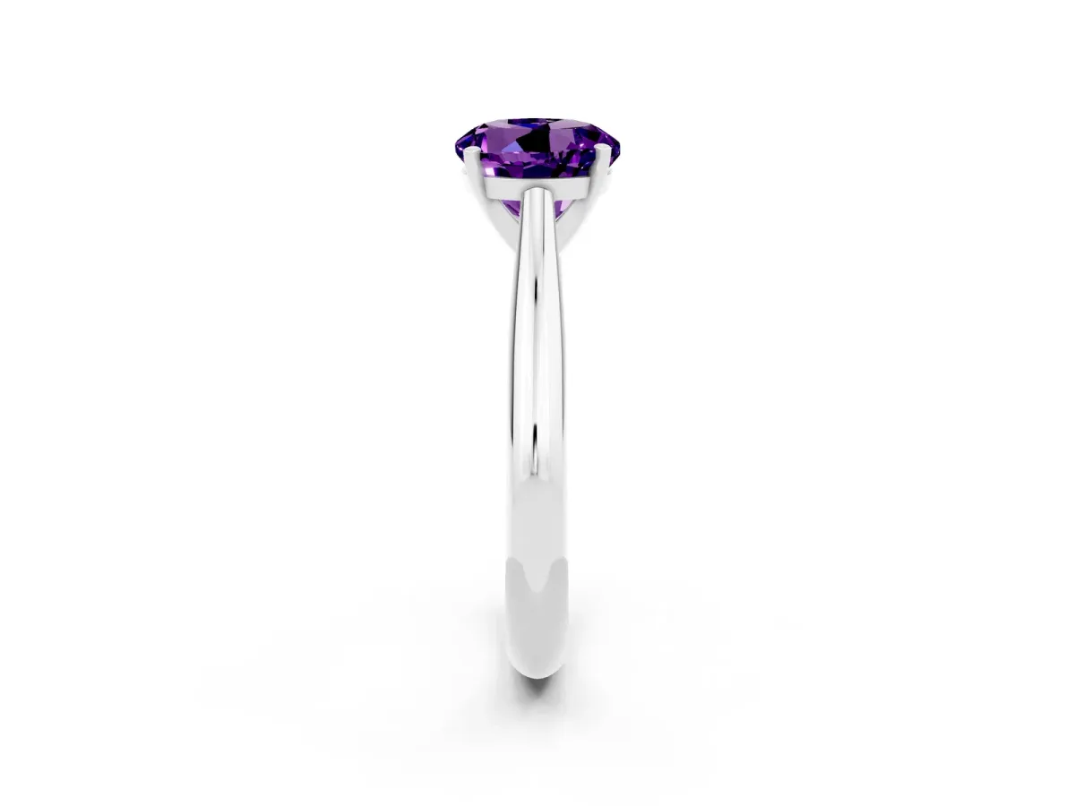 Round Cut Amethyst Solitaire Engagement Ring with Cathedral Setting and Four-Prong Mount White gold