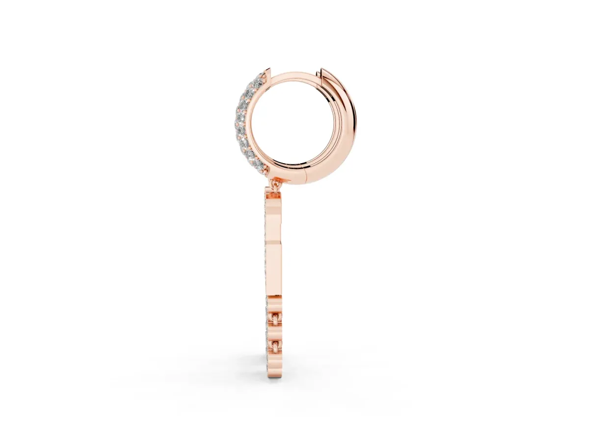 Round Diamond Initial G Huggie Hoop Earrings Rose gold