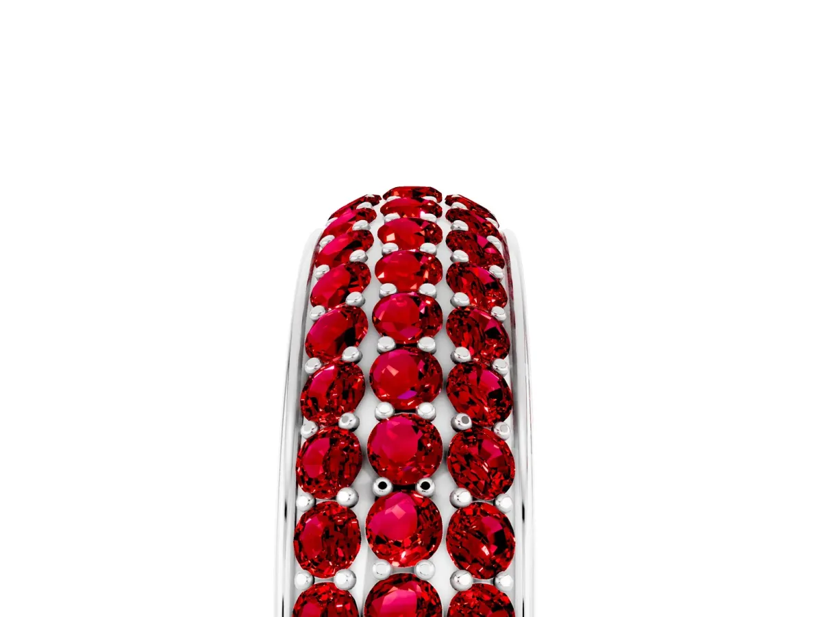 Three-Row Round Ruby Eternity Band with Shared Prong Setting Platinum