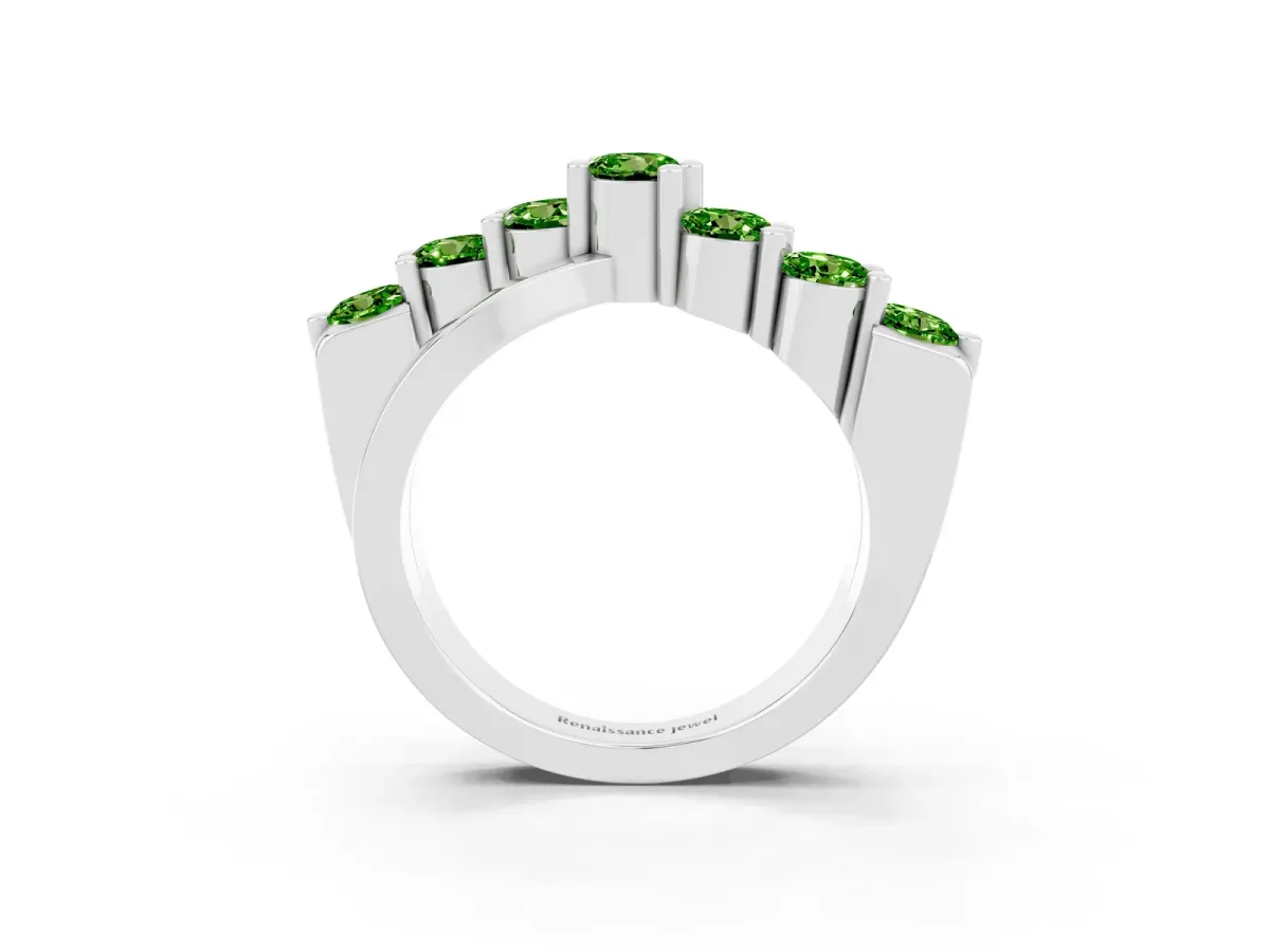 Round Peridot Prong-Set Crossover Band White gold