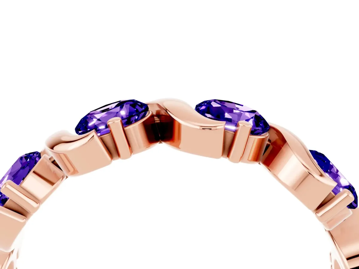 Round Tanzanite Half Eternity Band with Wave Prong Setting Rose gold
