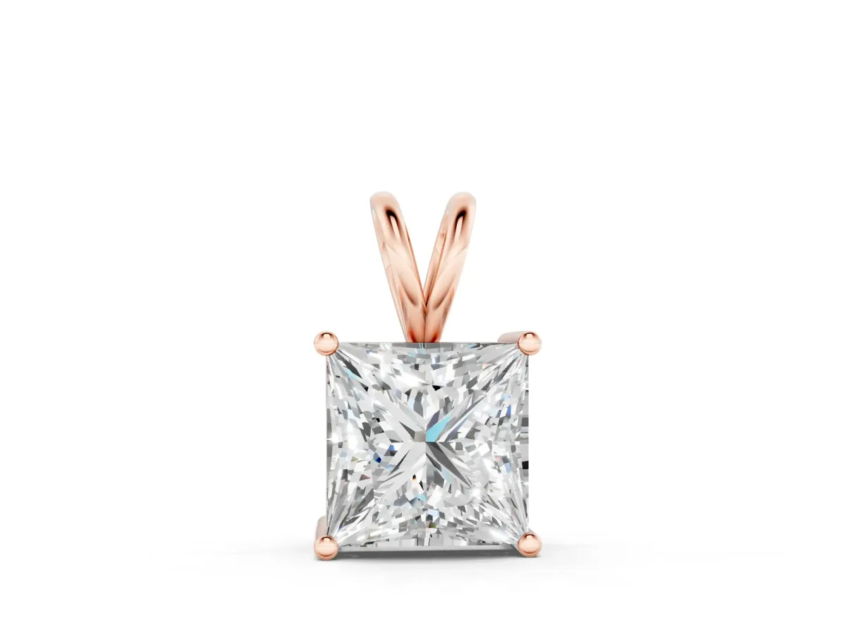 Princess Diamond Solitaire Pendant with Four Prong Setting Rose gold