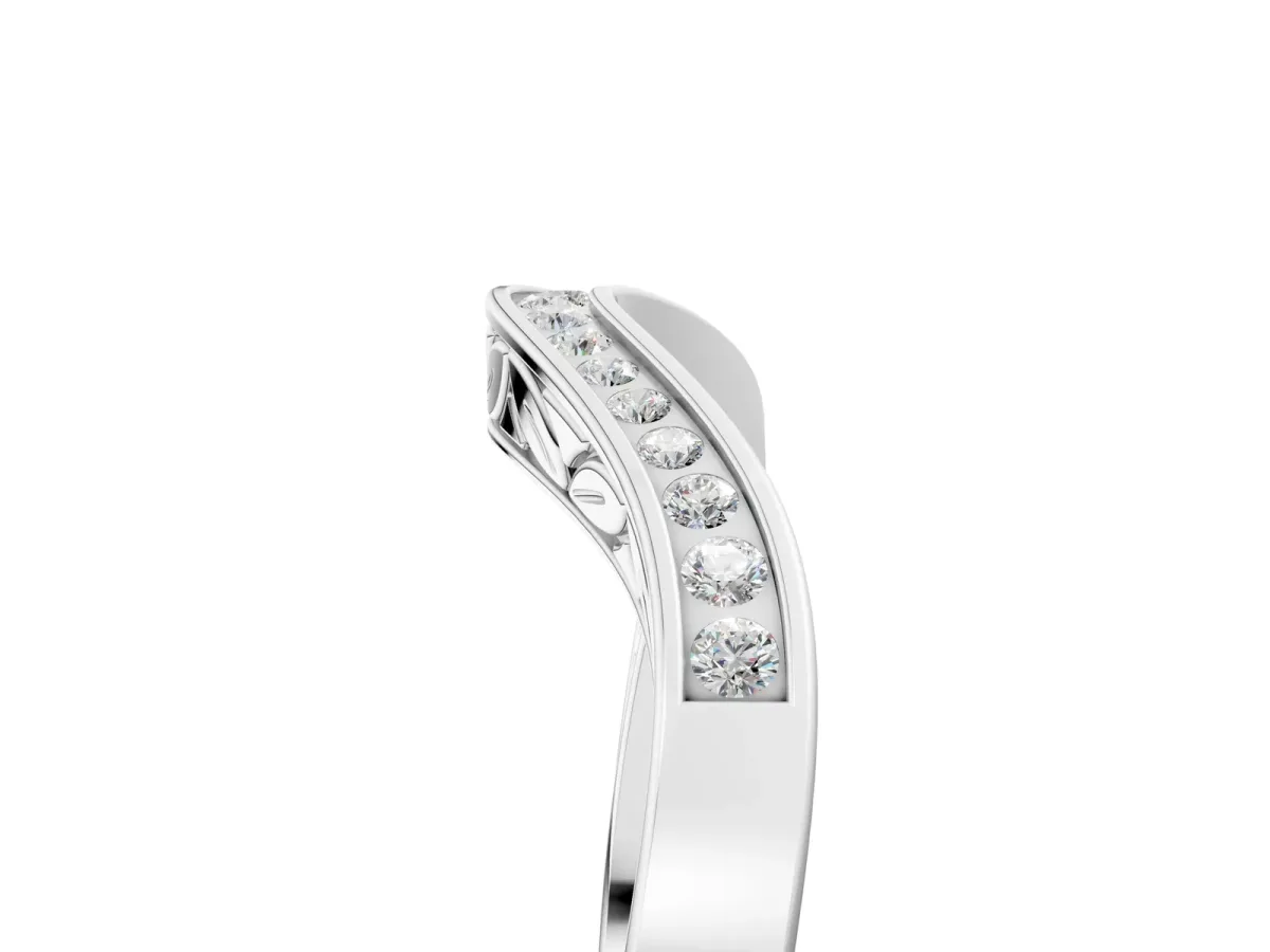 Round Cut Channel Set Wave Band with Pavé Setting Silver