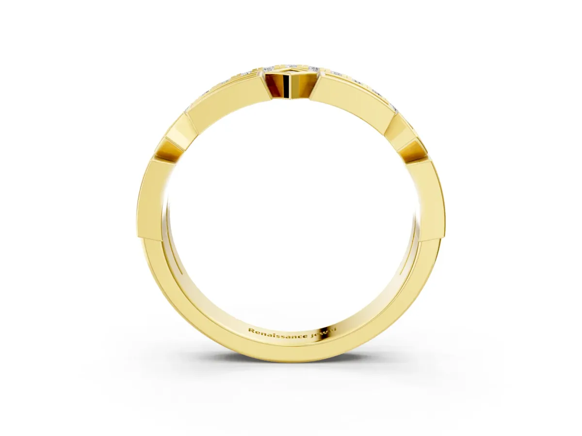 Pavé Round Diamond Channel Set Dual Band with Prong Setting Yellow gold