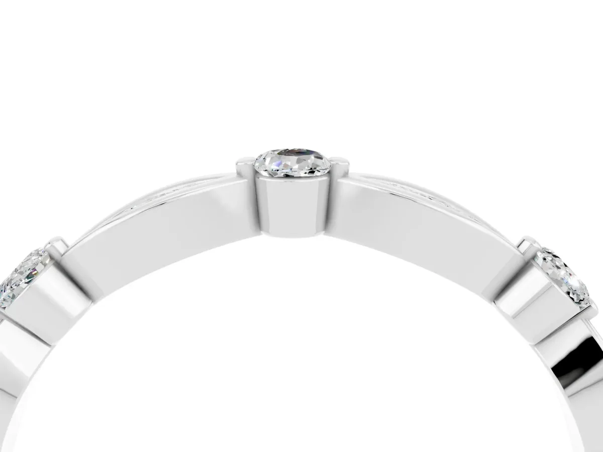 Marquise and Round Moissanite Milgrain Band with Bezel Setting Platinum
