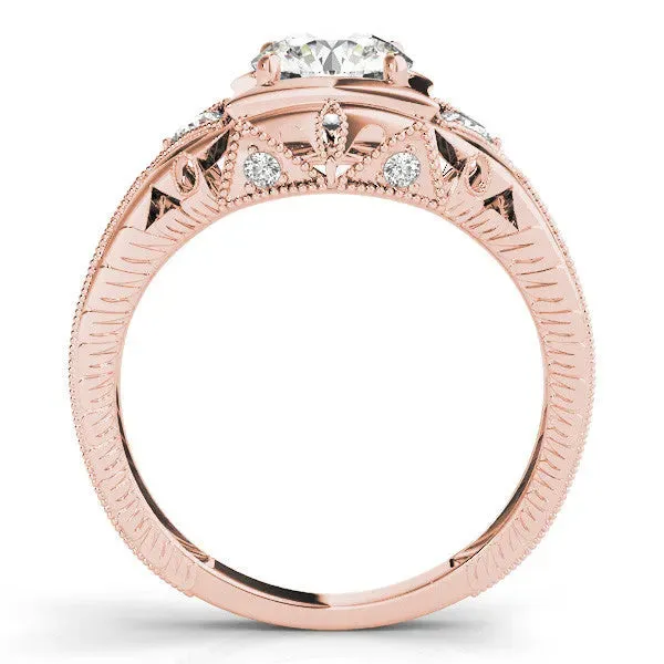Milgrain Bezel Round Cut-Cut Filigree Engagement Ring Rose gold