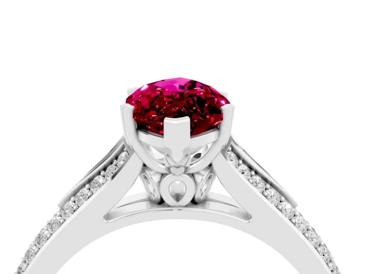 Marquise Cut Garnet Split Shank Engagement Ring with Pavé Band White gold