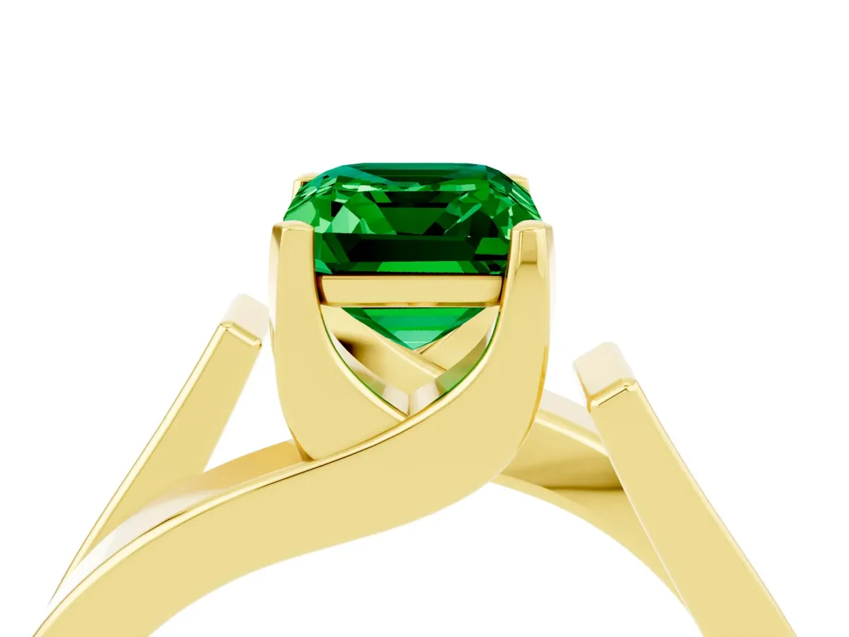 Modern Tension Set Emerald Cut Emerald Solitaire Wide Band Ring Yellow gold