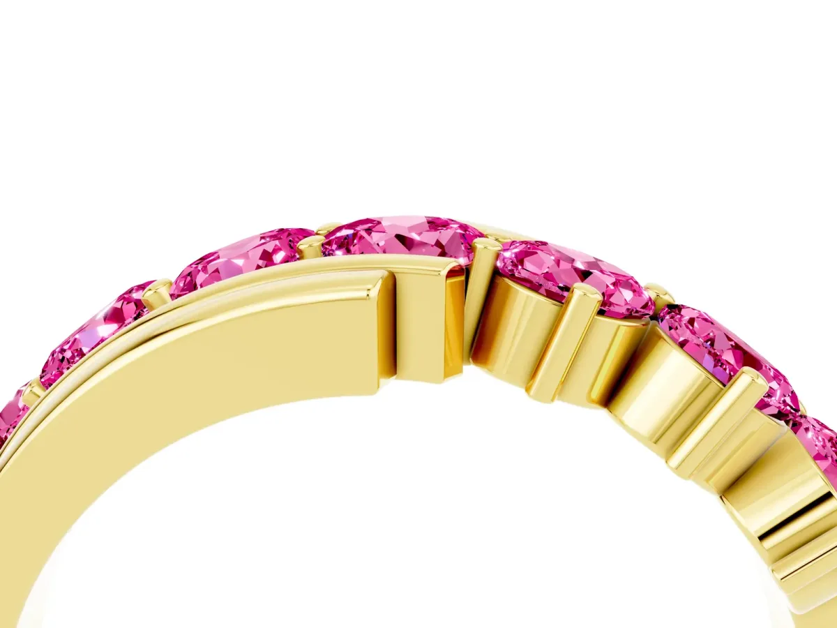 Round Pink Sapphire Wave Band with Channel and Shared Prong Setting Yellow gold