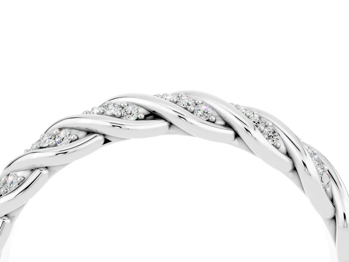 Twisted Pavé Round Moissanite Eternity Band with Shared Prong Setting Platinum