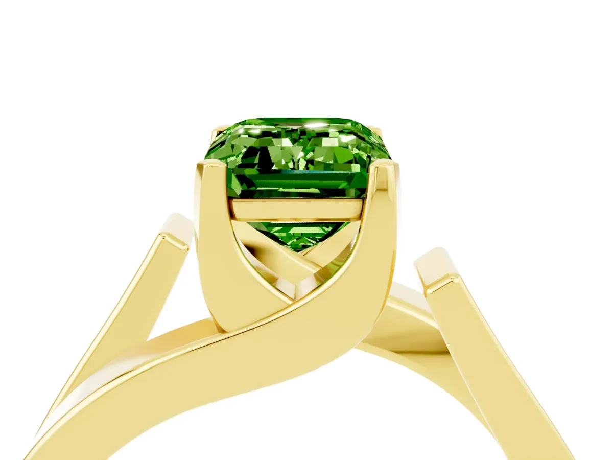 Modern Tension Set Emerald Cut Peridot Solitaire Wide Band Ring Yellow gold