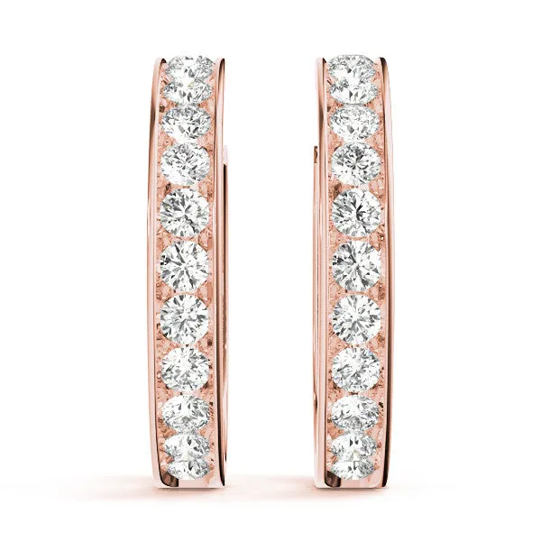 Channel Set Round Diamond Hoop Earrings Rose gold