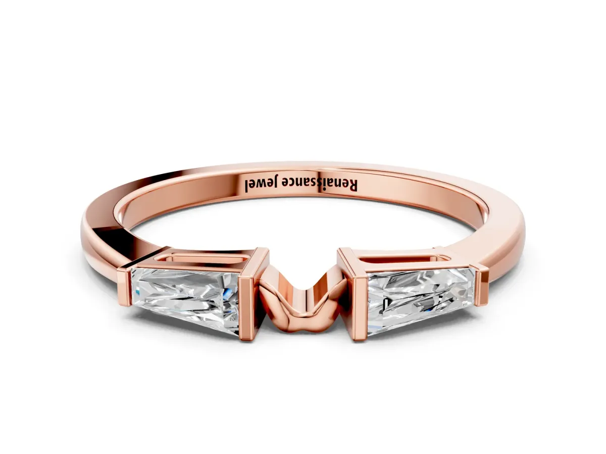 Baguette Diamond Open Band with Bar Prong Setting Rose gold