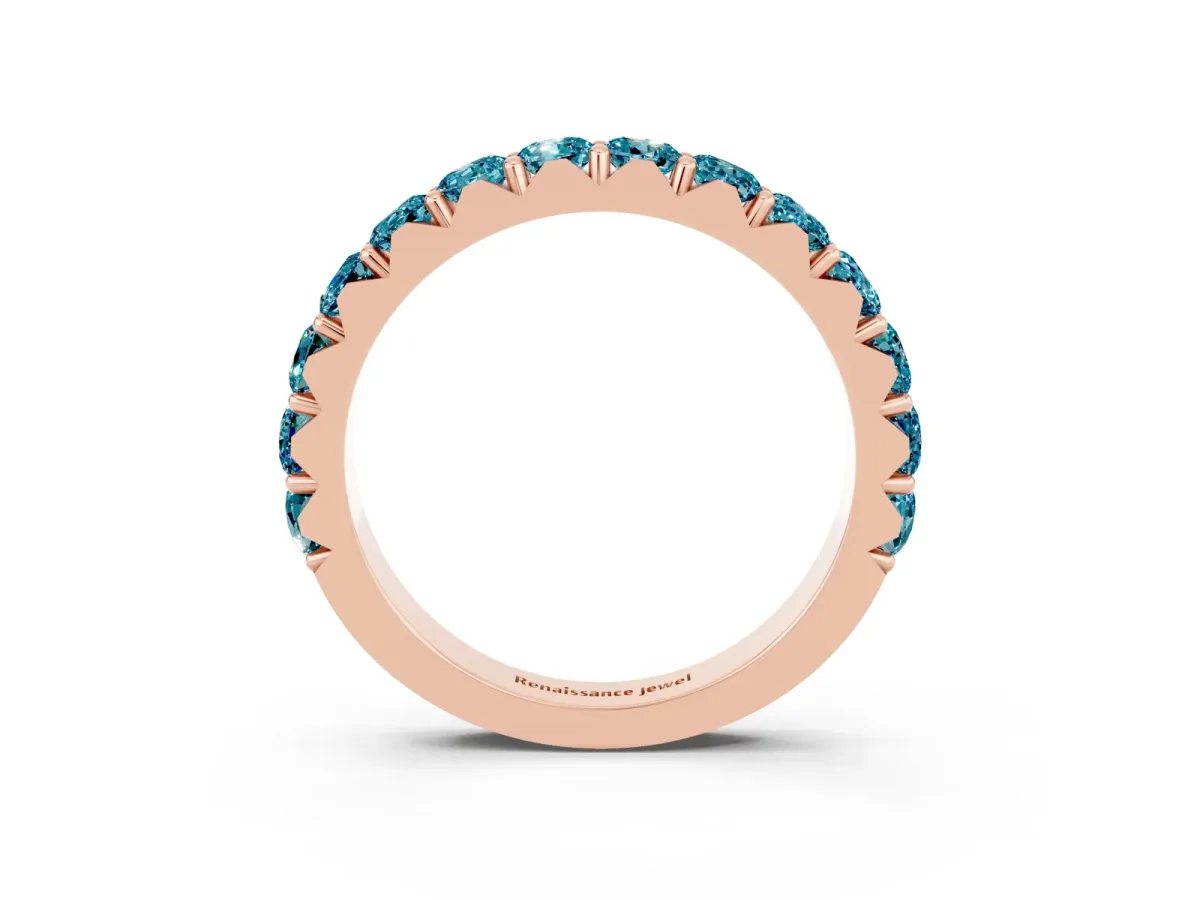 Round Blue Topaz Half Eternity Band with Classic Prong Setting Rose gold
