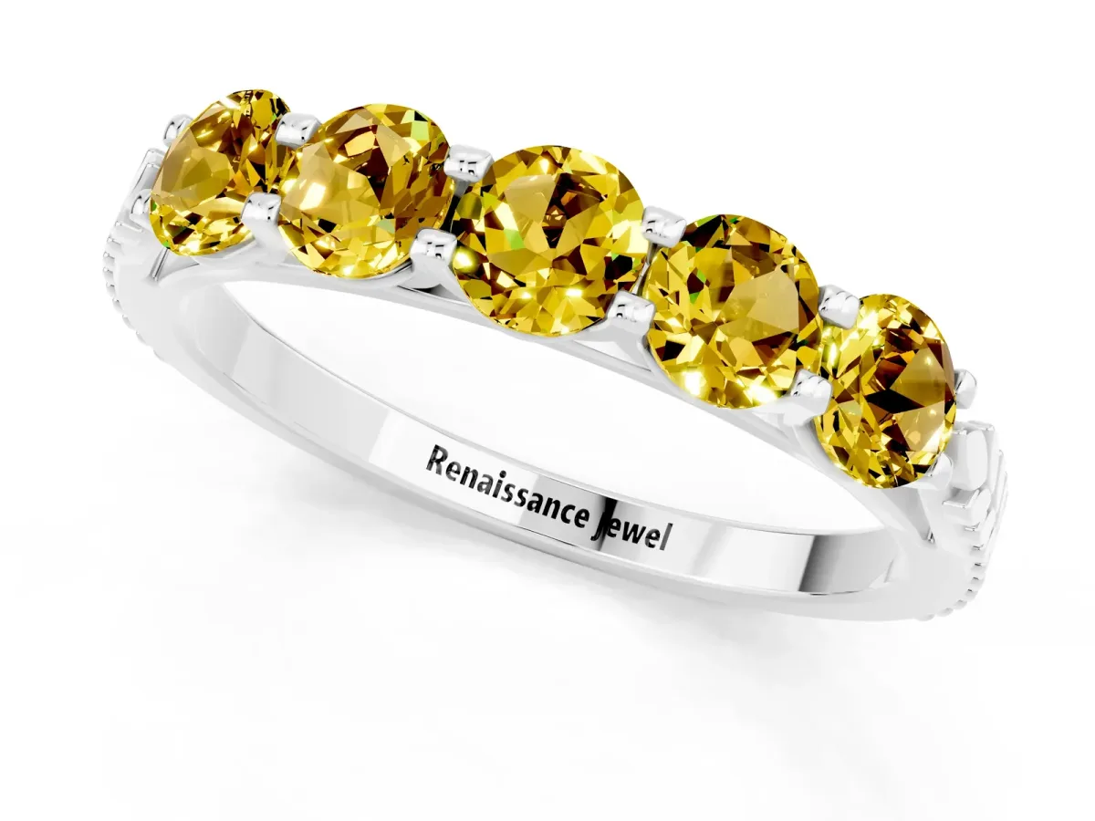 Five-Stone Round Yellow Sapphire Prong-Set Band Platinum