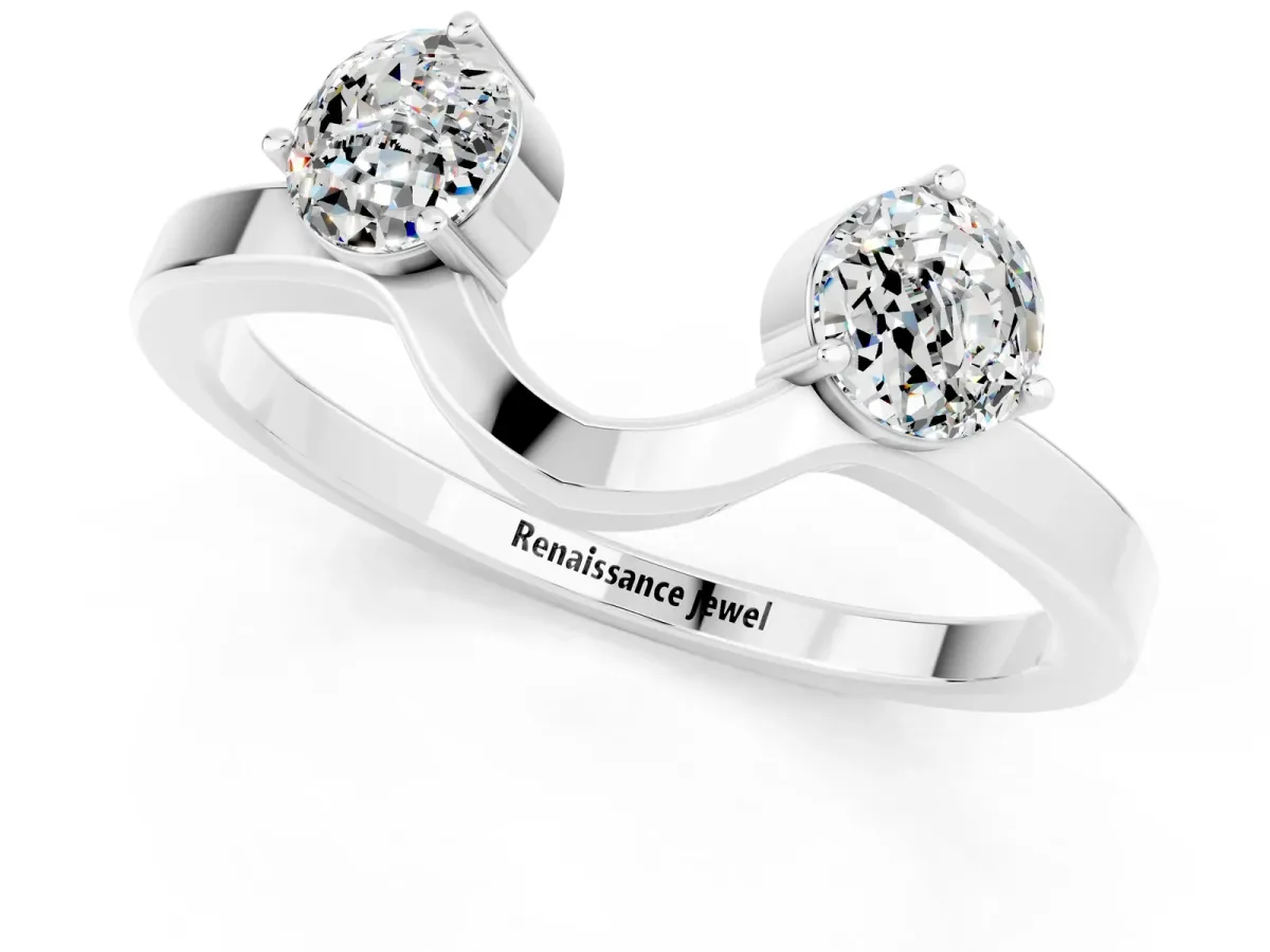 Dual Round Moissanite Open Band Ring with Prong Setting White gold