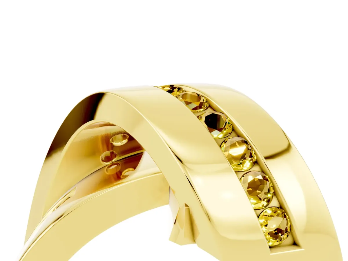 Pavé Round Yellow Sapphire Crossover Band with Channel Setting Yellow gold