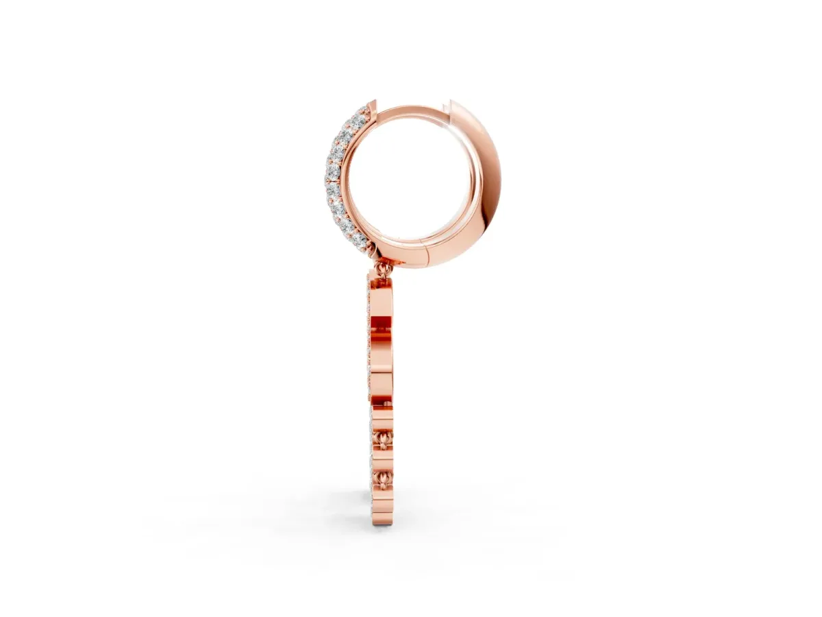 Round Diamond Initial S Huggie Hoop Earrings Rose gold