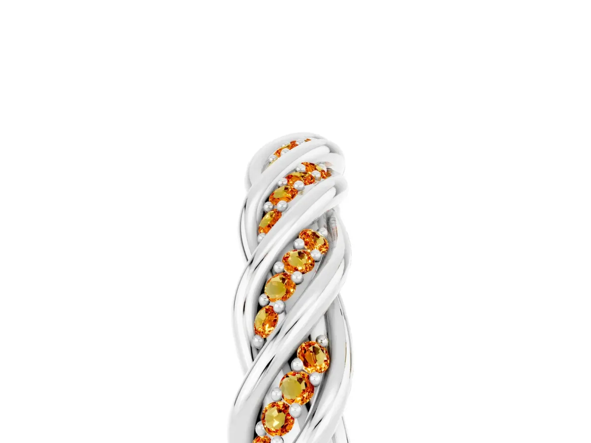 Twisted Pavé Round Citrine Eternity Band with Shared Prong Setting White gold