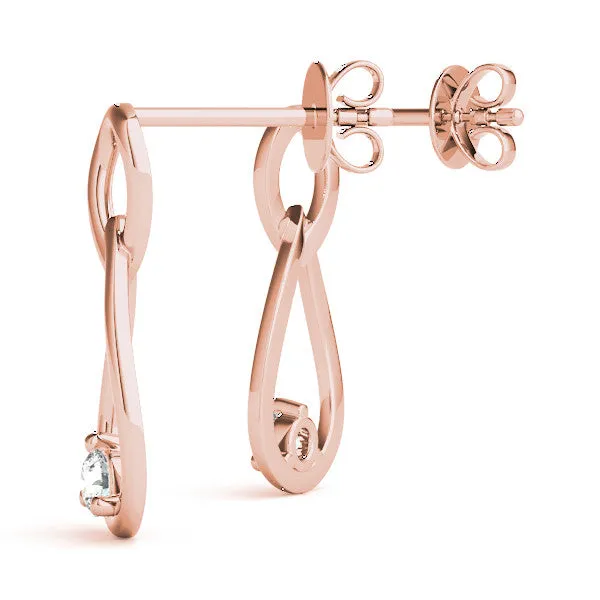 Round Diamond Teardrop Earrings with Bezel Setting and Loop Band Rose gold