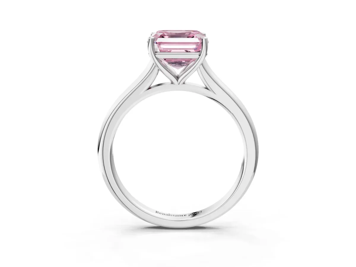 Fancy Pink Asscher Cut Cut Solitaire Ring with Cathedral Band and Four-Prong Setting Platinum