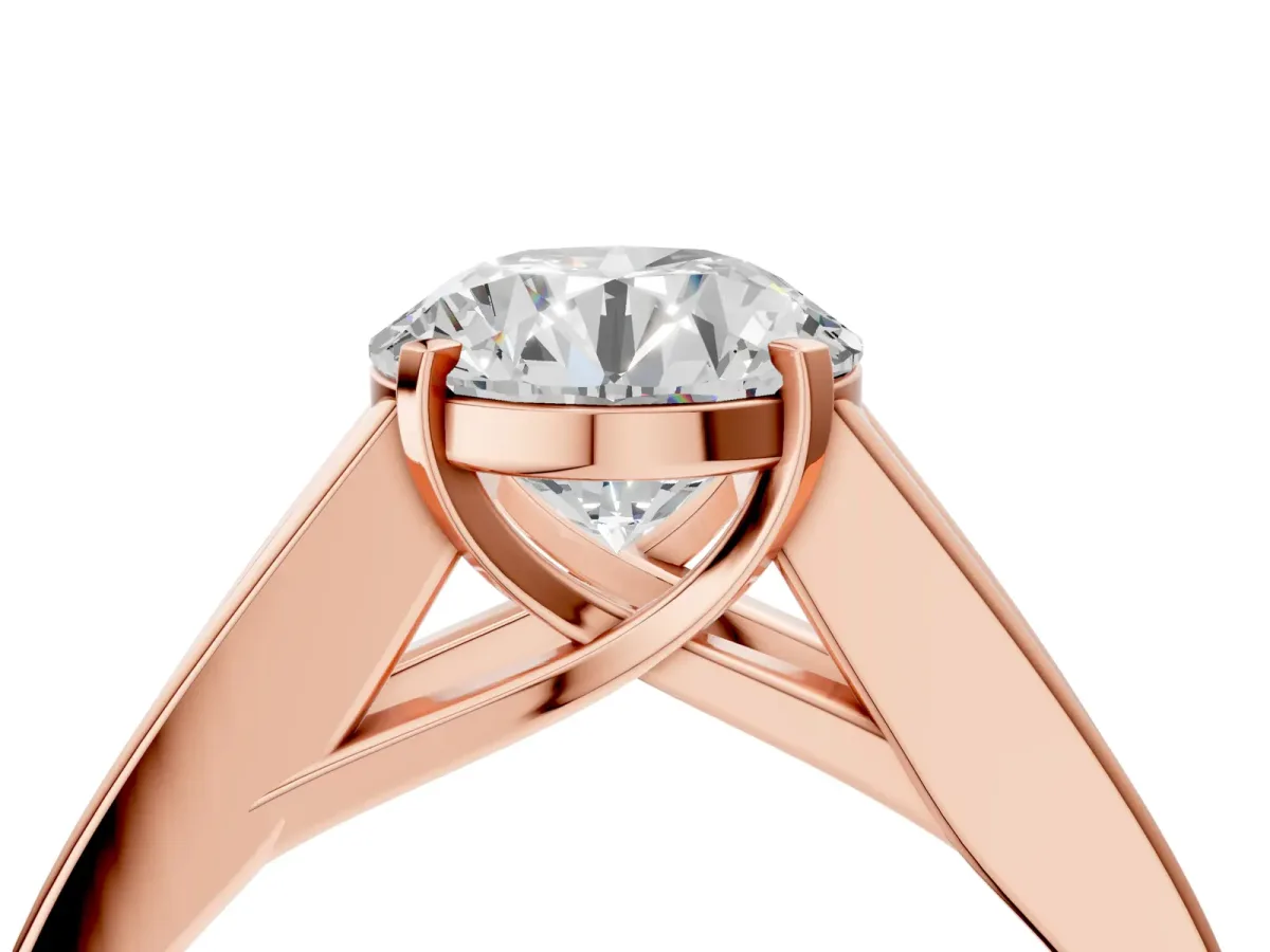 Round Cut Cut Channel Set Solitaire Ring with Four-Prong Setting Rose gold