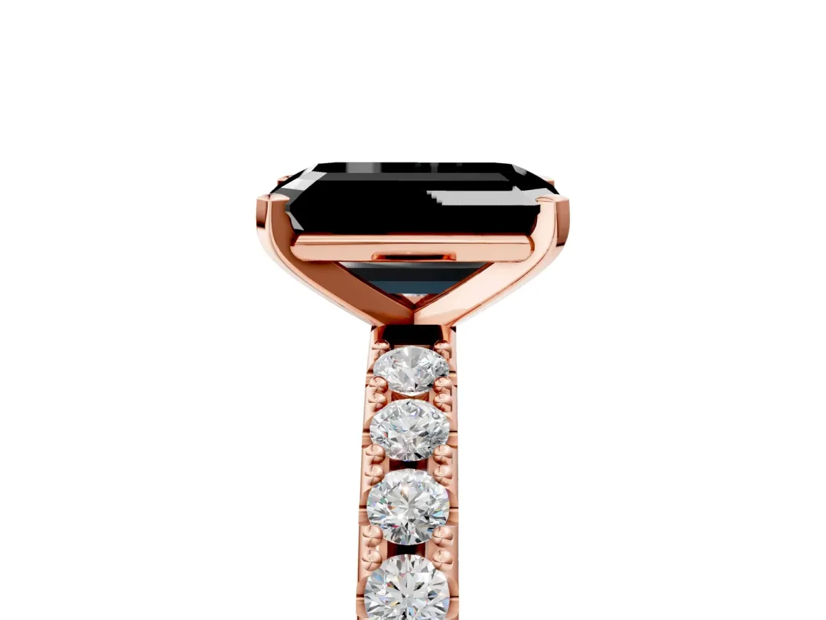 Fancy Black Emerald Cut Diamond Solitaire Pavé Band with Four-Prong Setting Rose gold