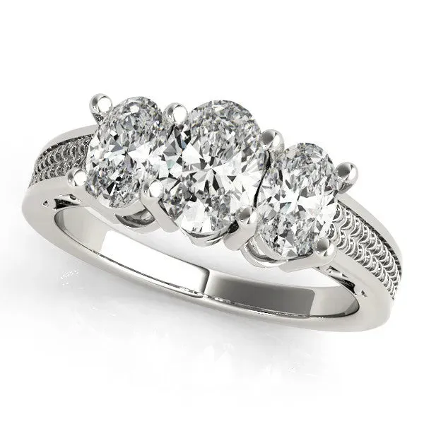 Asscher Cut Diamond Three-Stone Ring with Prong Setting and Textured Band Platinum
