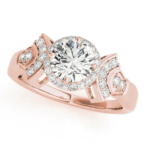 Round Cut Halo Diamond Split Shank Engagement Ring with Four-Prong Setting Rose gold