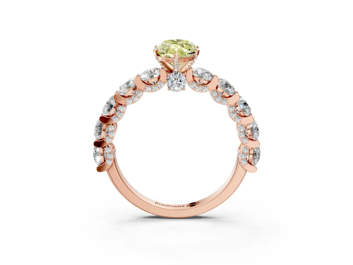 Fancy Yellow Marquise Cut Diamond Side Stone Engagement Ring with Four-Prong Setting Rose gold