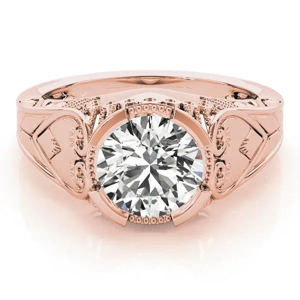 Round Cut Brilliant Solitaire Milgrain Bezel Engagement Ring Rose gold