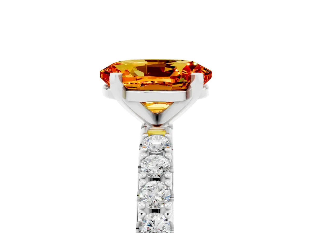 Oval Cut Citrine Solitaire Pavé Band with Four-Prong Setting Platinum